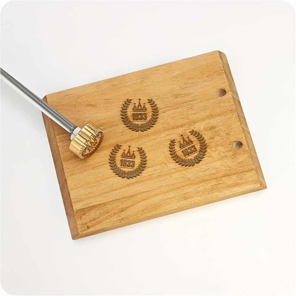 TEMU Customized Brass Stamping Wood Burner Seal, With 1pc Removable Brass Head And 1pc Stainless Steel Body And Boxwood Handle, Requires Heating For