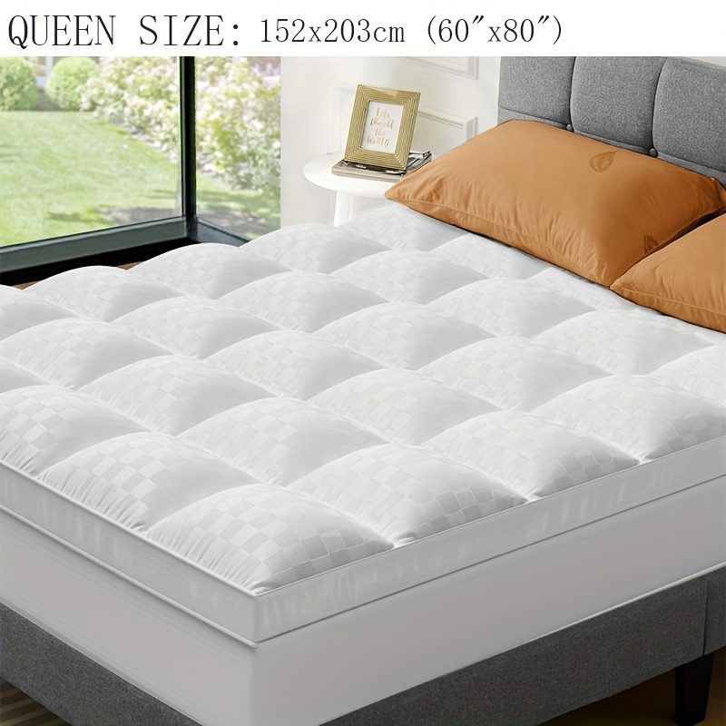 TEMU 800gsm Mattress Topper Queen, Extra Thick , Cooling And Plush Mattress Pad Cover 400tc Cotton With 8-21 Inch Deep Pocket 3d Snow Down Alternative Fill