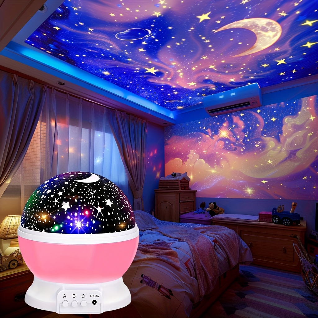 

1pc Starry Night Led Projector Lamp, 360° Rotating Star And Moon Design, Usb Powered, Tabletop With Push Button Control, Romantic Bedroom/office Decor, No Battery Required