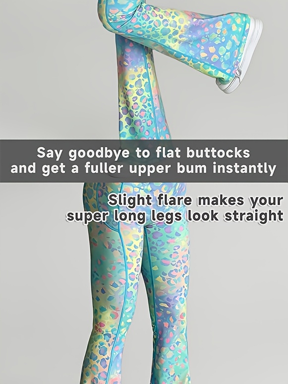Leggings de yoga de tiro alto para mujer con control de abdomen y efecto levantacola, tipo campana y pierna estrecha - Estampado de leopardo degradado, suaves y elásticos para entrenamiento, adecuados para gimnasio, correr, atuendo casual, pantalones tipo campana no transparentes con bolsillos para