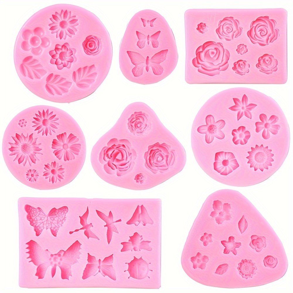 

Silicone Flower And Butterfly Fondant Molds - 8 Pcs Set For Chocolate, Candy, Polymer Clay, Soap Crafting And Cake Decoration