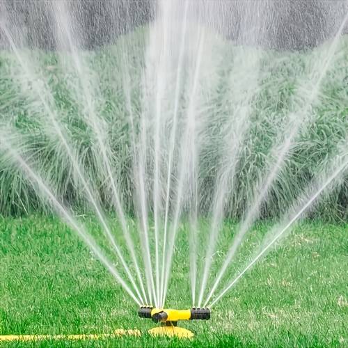 item picture 360 degree automatic rotating three prong sprinkler automatically sprays after water passes through wide watering range and uniform spraying 12 spray nozzles quick insertion of milk nozzle used in series with abs material strong and durable