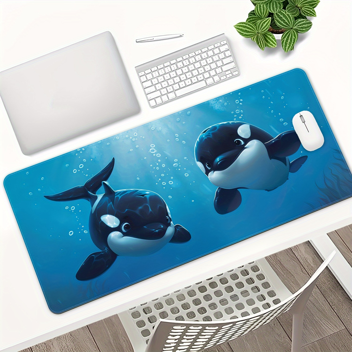 

Durable Rubber Extended Gaming Mouse Pad With Ocean Design - 1pc, Non-slip Base, Water-resistant, Thick Desk Mat For Gaming And Office Use