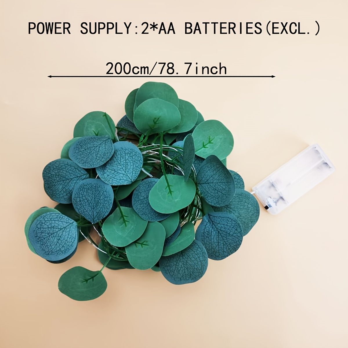TEMU 200cm Artificial Eucalyptus Leaf Vine Garland String Lights, Warm White Light. Suitable For Valentine's Day, Weddings, Christmas, Mother's Day