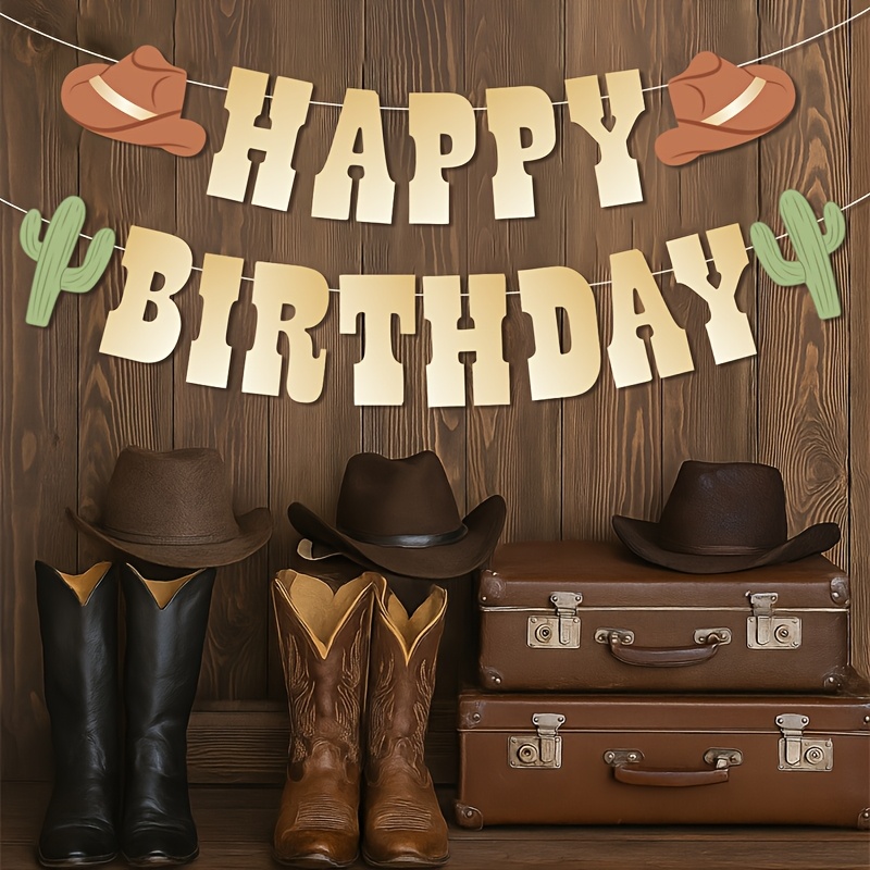 1set western cowboy happy birthday banner western cowboy theme birthday party decoration background decoration suitable for theme party decor birthday party celebration outdoor farm party