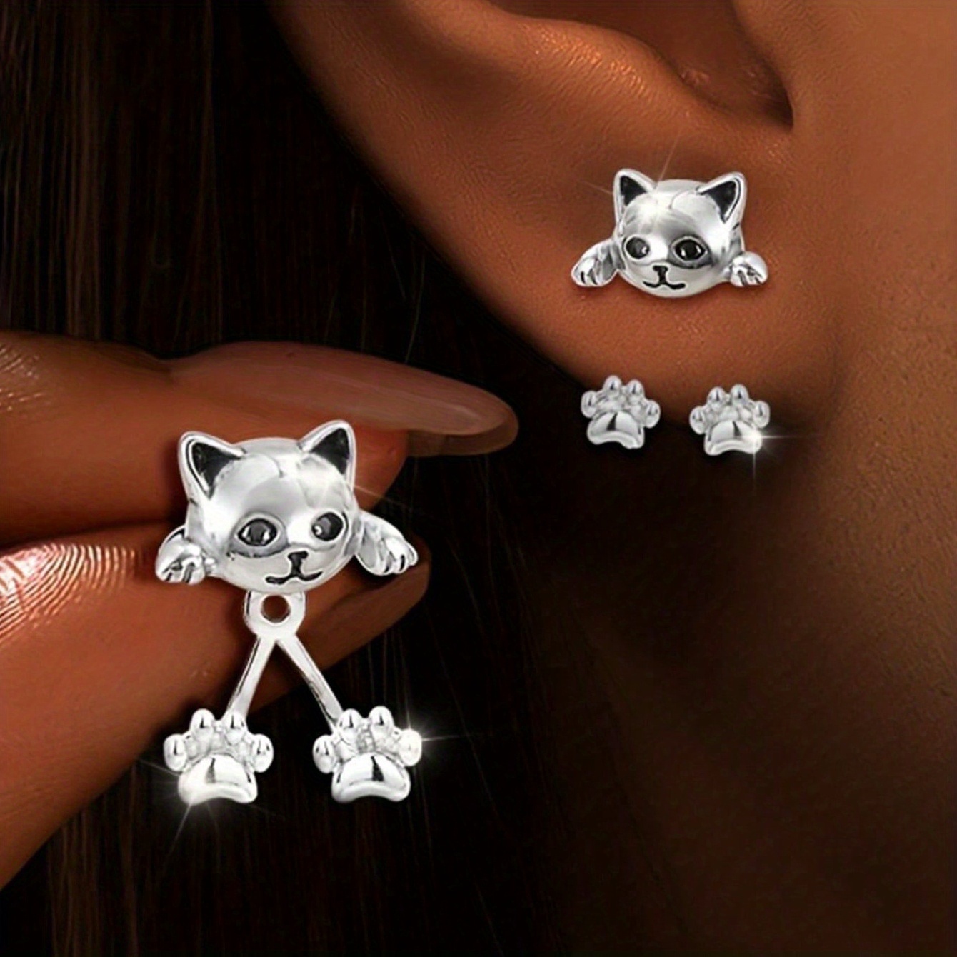 TEMU Un par de pendientes colgantes de pata de gato para mujer, con un diseño único y , un tema de mascota lindo, exquisito y , para usar