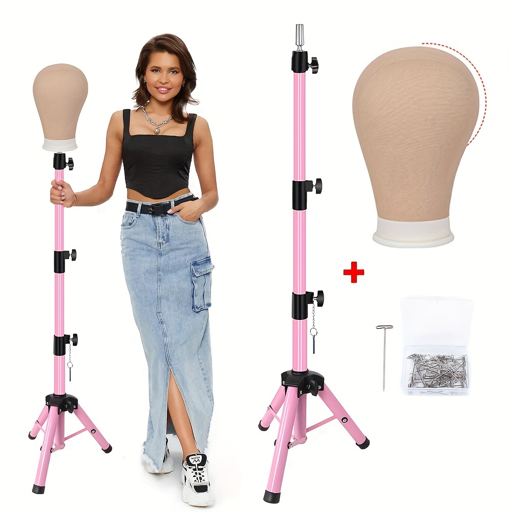 21-24&*; Adjustable Wig Head Block with Pink Tripod Stand Accessories  Unisex Mannequin for Wig Styling, Display, and Training, Wig Accessories