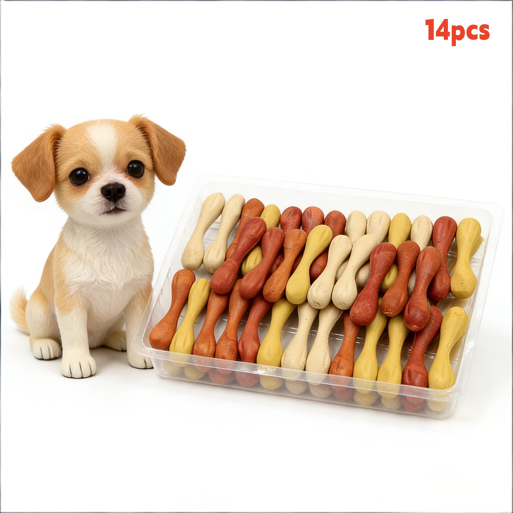 TEMU 14pcs Set Of Dog Teeth Sticks Pet Toys, Dental Health Chewing Toys, Teeth Cleaning Bones, Indoor And Outdoor Use, Safe And Non-toxic Rubber Toys