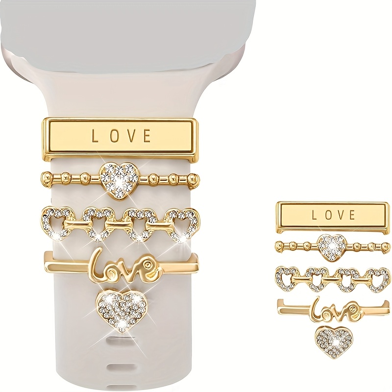 Image of 1 Set Rhinestone Heart-shaped Decoration Women's Watch Band Decorative Charm, Decorative Ring For Iwatch Series 10 6 5 4 3 2 1 Ul, Valentine's Day Gift (strap Not Included)