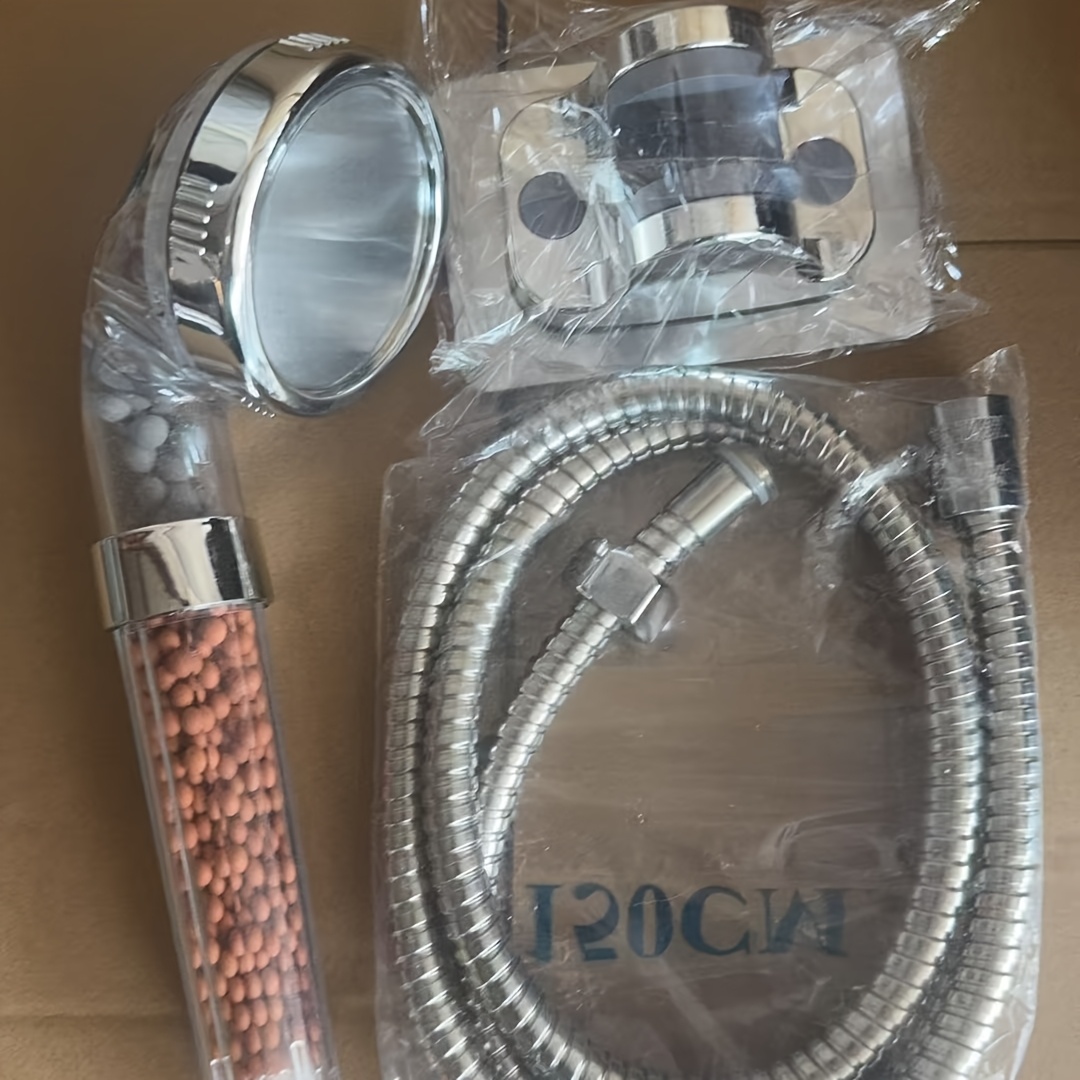 TEMU Wall Mount 3 Mode Adjustable High Pressure Shower Head, Dual Filtration, Ion Filter Beads Water Quality- 3pcs Set For Shower Use Only