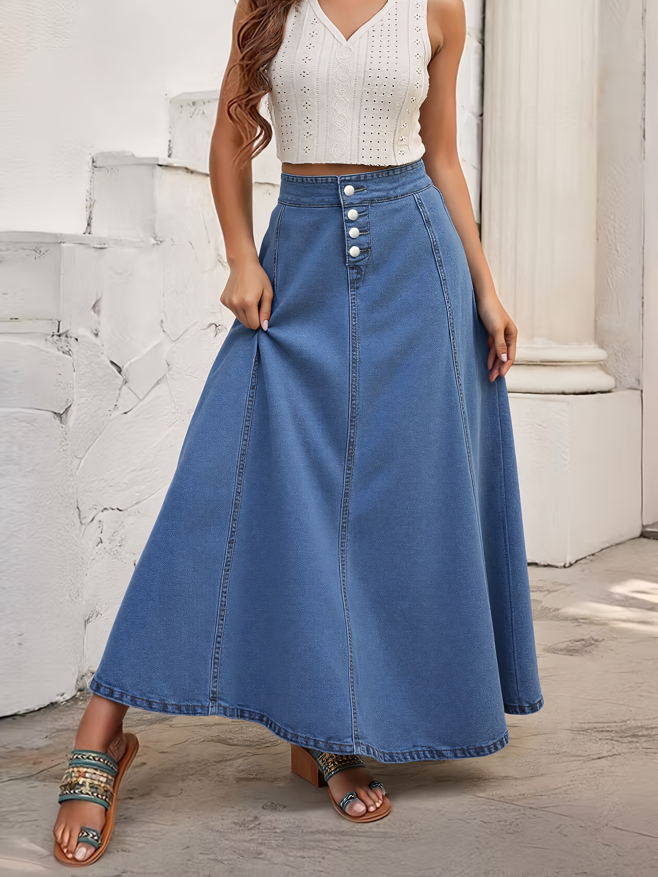 womens denim large wide skirt loose matching long skirt - Temu
