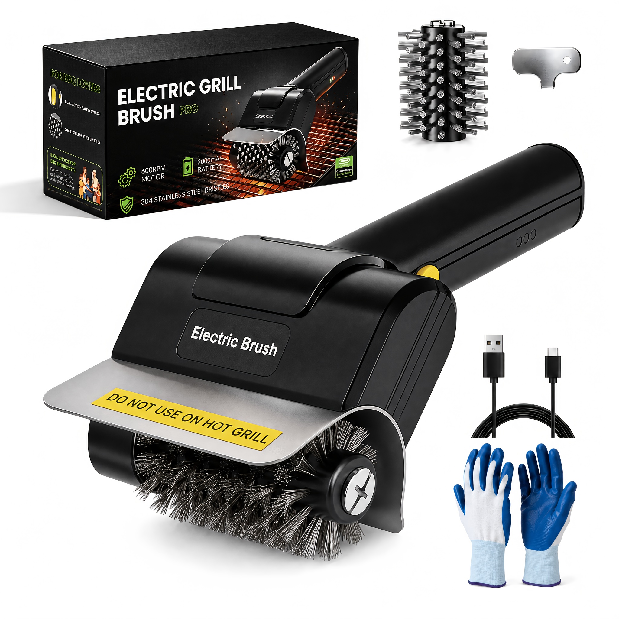 TEMU Electric Grill Brush For Outdoor Grill, Upgraded Electric Bbq Grill Cleaner | 3-speed,, 150mins Cordless Motorized Grill Brush, Automatic Grill