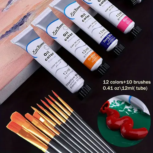 12 painting pigment set with 10 brushes non toxic oil painting material 12ml 0 41 non fading suitable for artists students diy crafts multi purpose professional art pigment set ideal for school gifts