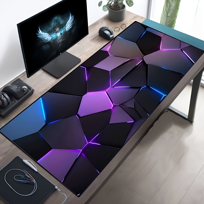 TEMU Oversized Gaming Mouse Mat, Showcasing A Geometric Pattern, Rubber Backing, Water-resistant And Non-slip - Sewn Edges, Versatile Desk Mat, Perfect For Gaming And Office Work, Great Gift Idea