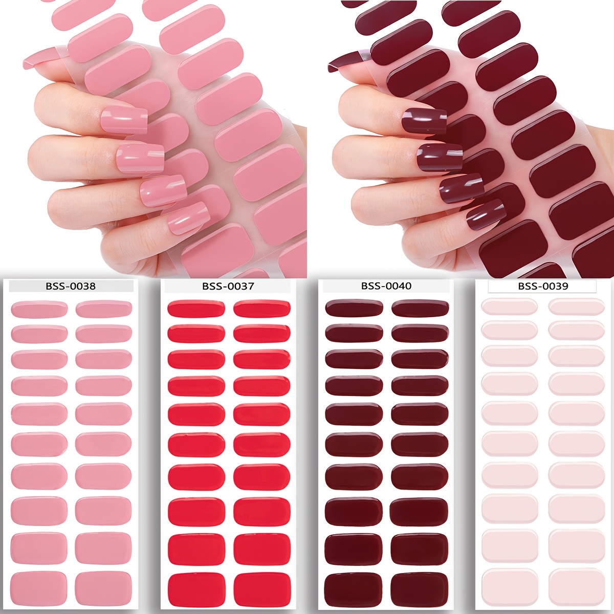 

80pcs Semi-cured Gel Nail Wraps In Pink & Red - , No Uv Lamp Needed, Long-lasting, Salon-quality Diy Manicure Kit For Women And Girls