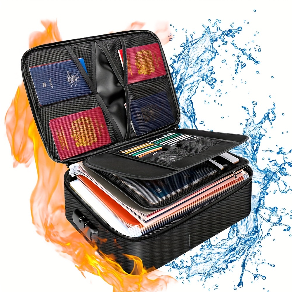 TEMU Document Organizer With Combination Lock-portable, Multi-compartment Storage Bag For Home/office, And Travel-secure File Storage For Documents,