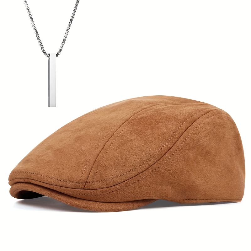 TEMU 2-pcs Set: 1 Hat And 1 Necklace, Men's Antler , Newsboy , Windproof -proof Hat, Christmas Party Accessories