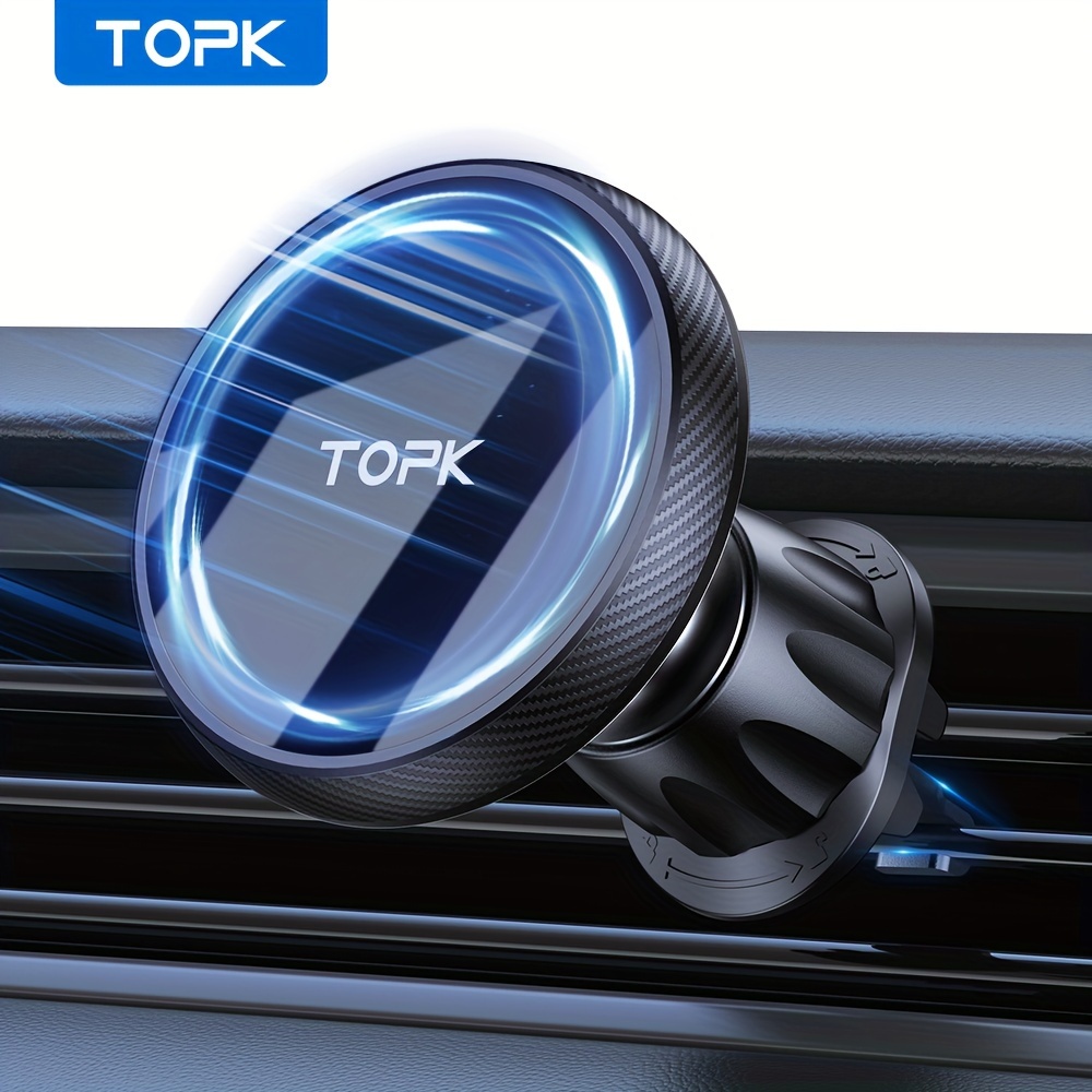 

Topk Magnetic Car Phone Mount - Powerful Magsafe-compatible Holder With Single-hand Operation, Metal Hook Design For Iphone 15/14/13/12 Pro Max Plus - Durable Abs, Waterproof, Air Vent Installation