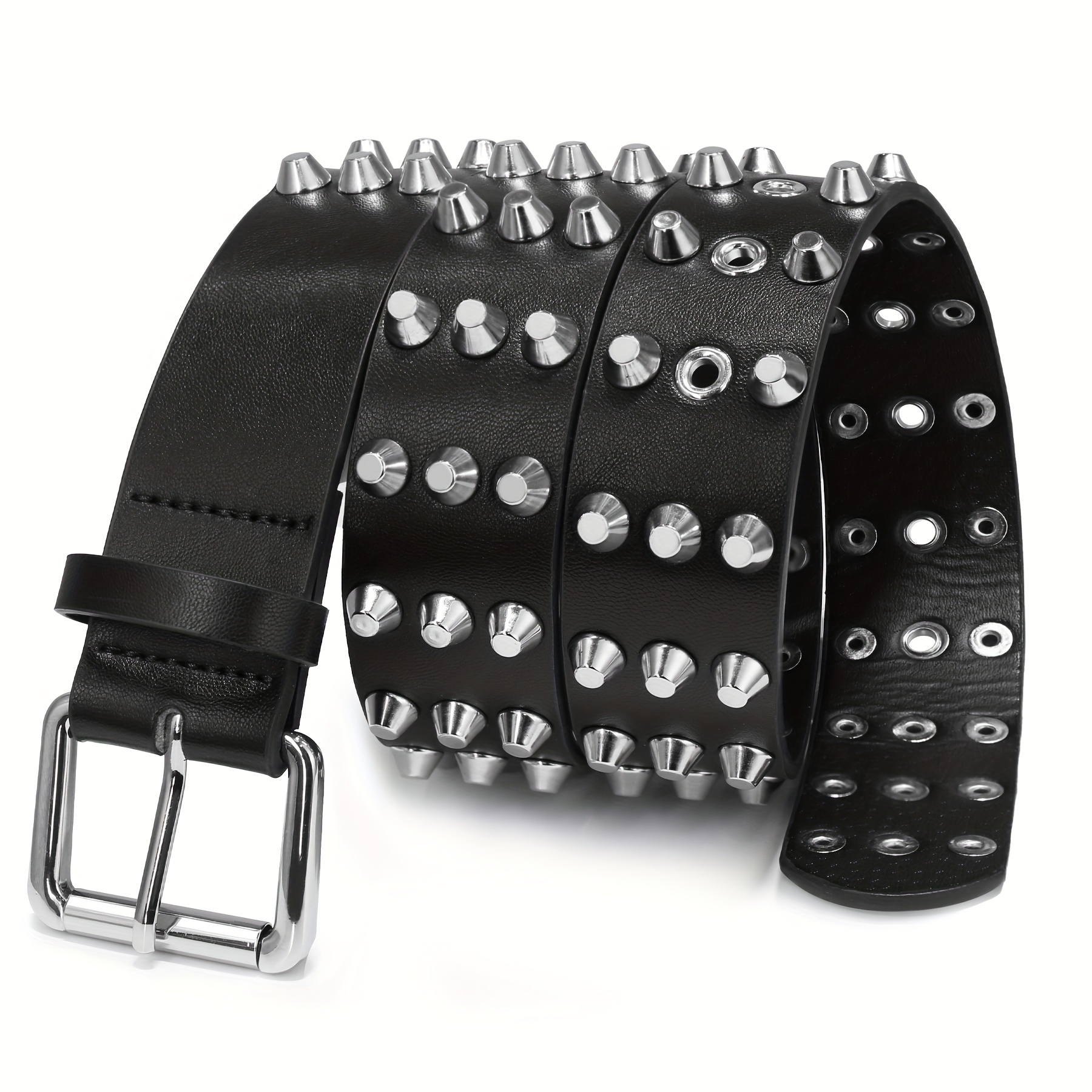 E-shop Pailletten Gürtel Y2K Gürtel für Damen und Herren, Kunstleder Goth Metal Punk Nieten Gürtel für Jeans Hosen