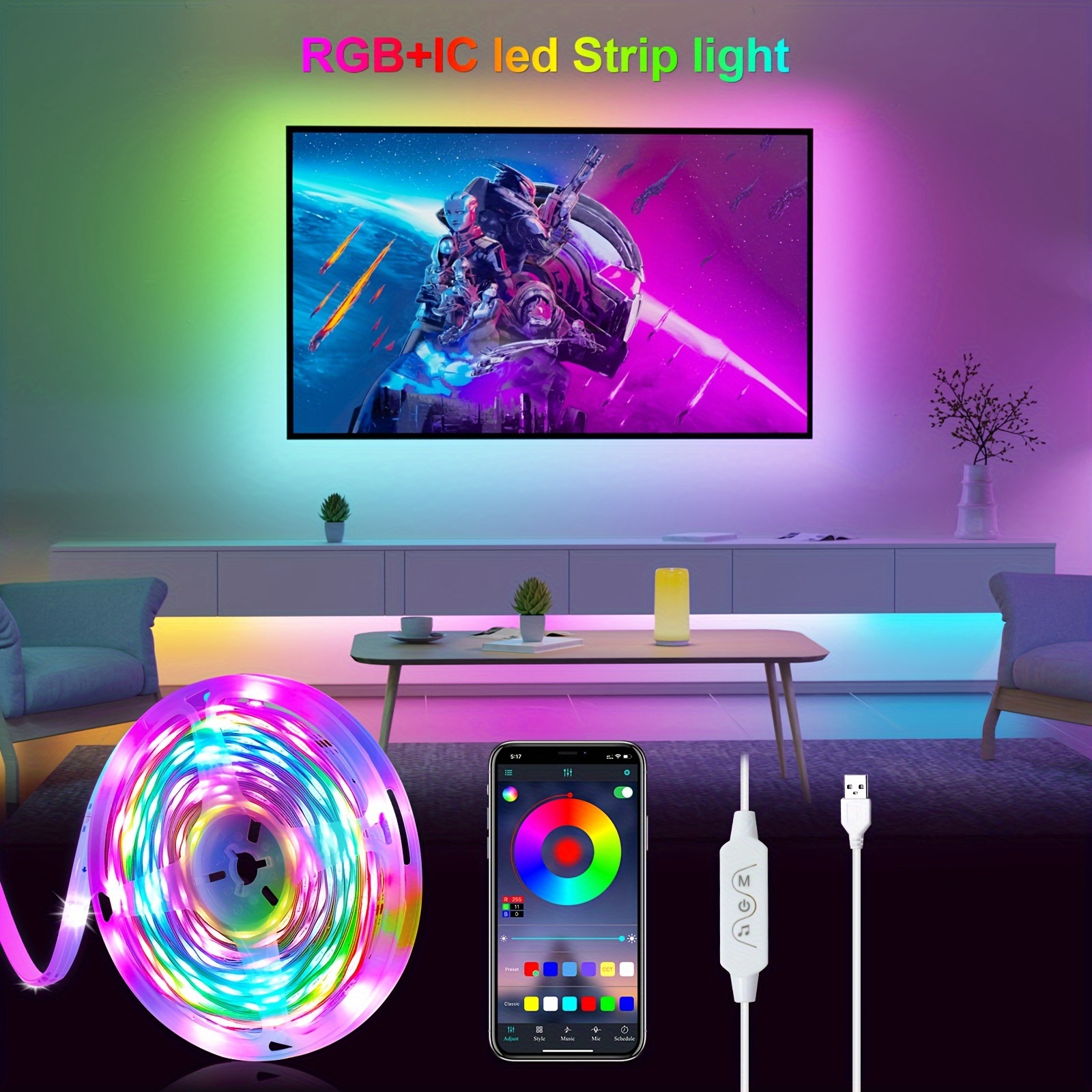 Striscia LED 2 Metri, Retroilluminazione 2M TV, Strisce LED Bluetooth Smart RGB - Foto 10