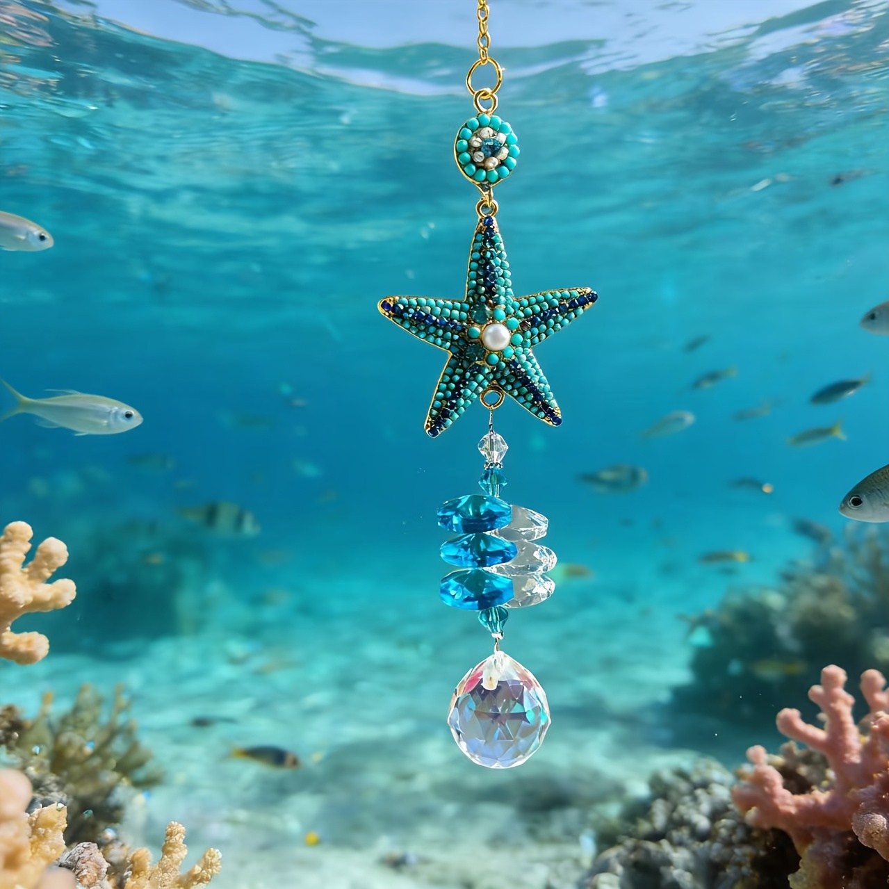 E-shop Neuer Sonnenfänger der Blue Ocean Serie, ein sonnenfangendes Ornament mit einer Kristall-Prismenkugel – eine Fensterdekoration zum Aufhängen für