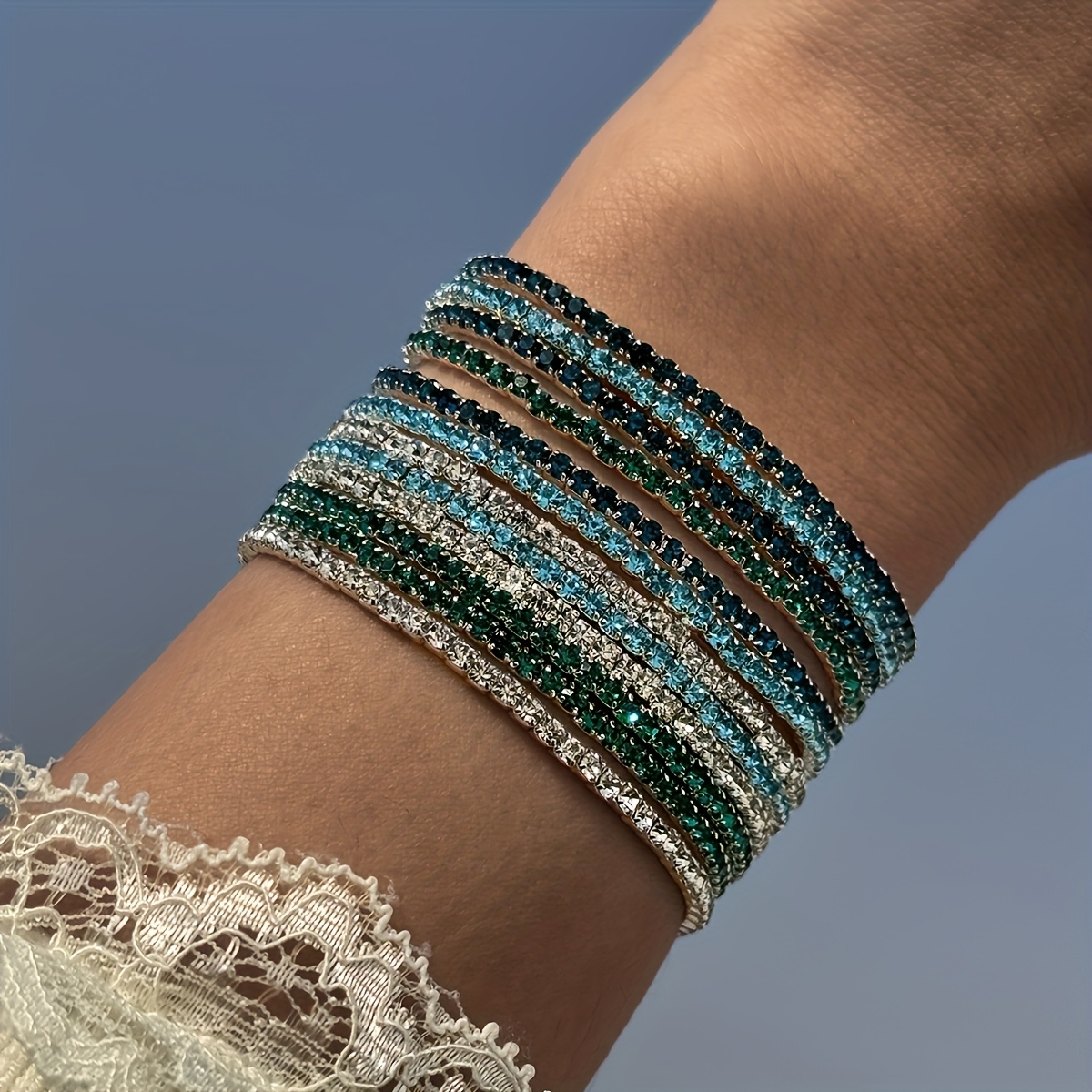 TEMU Set da 12 bracciali eleganti con strass - Design con catena colorata, per donna, adatti per feste e regali, gioielli versatili | Accessori