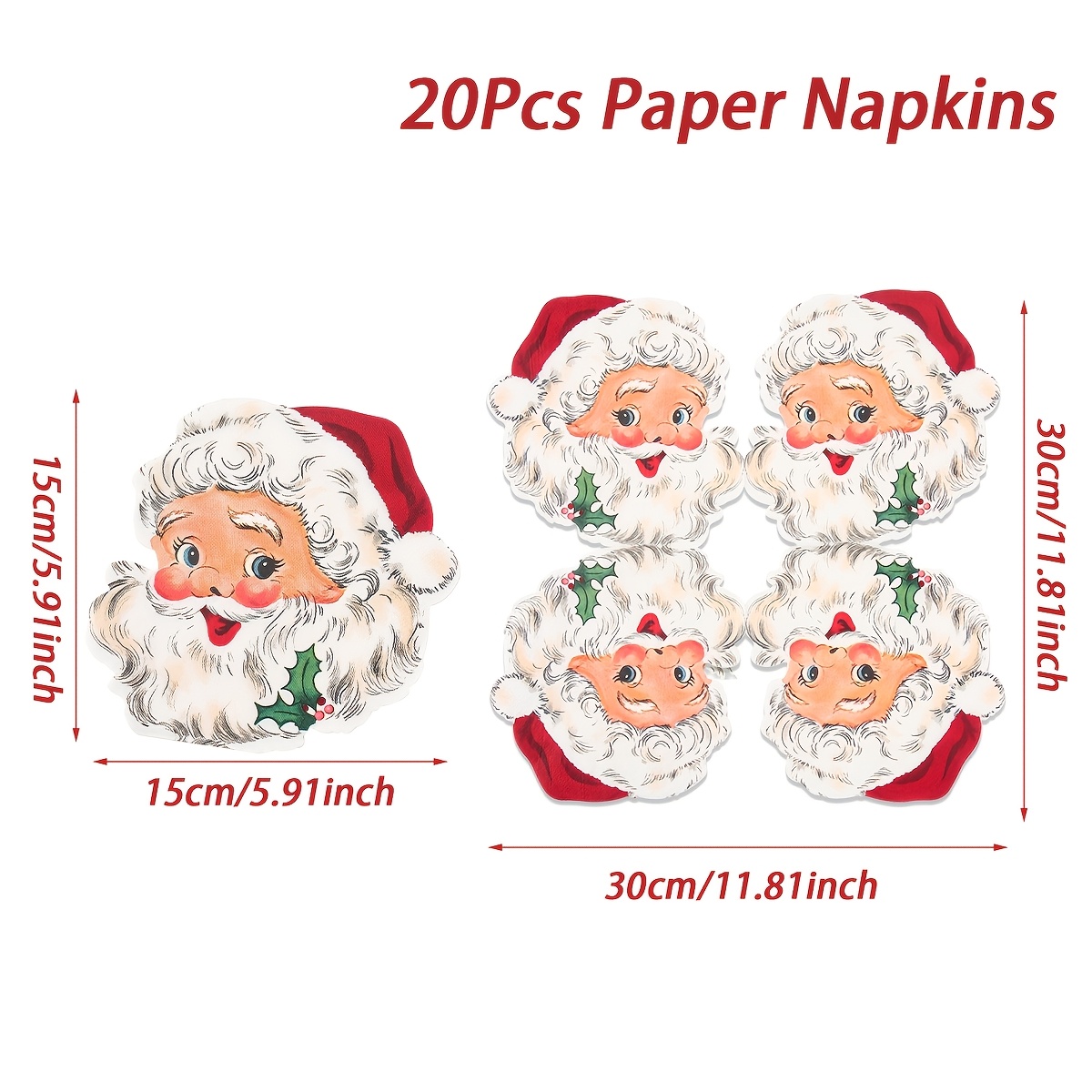 TEMU 20 pièces, Serviettes, Serviettes en Papier de Noël, Serviettes en Papier Irrégulières Tête de Père Noël Vintage, Décoration , Décorations de