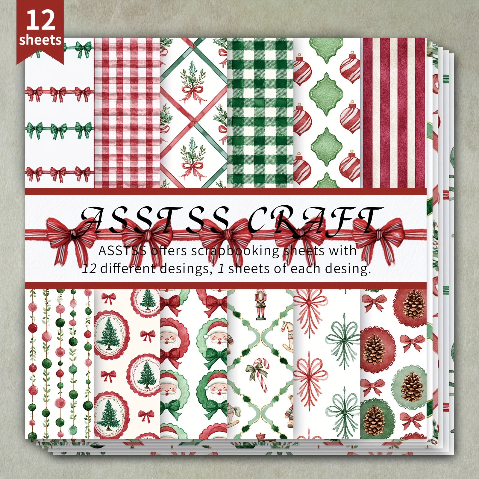 TEMU Bloc de papier de scrapbooking 12 feuilles, fournitures de papier de support de Noël frais à , carton épais pour journal, art de collage, cartes
