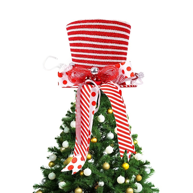 

1pc Christmas Tree - Red And Checkered Hat Bow, Plastic Decoration For , , - No Needed