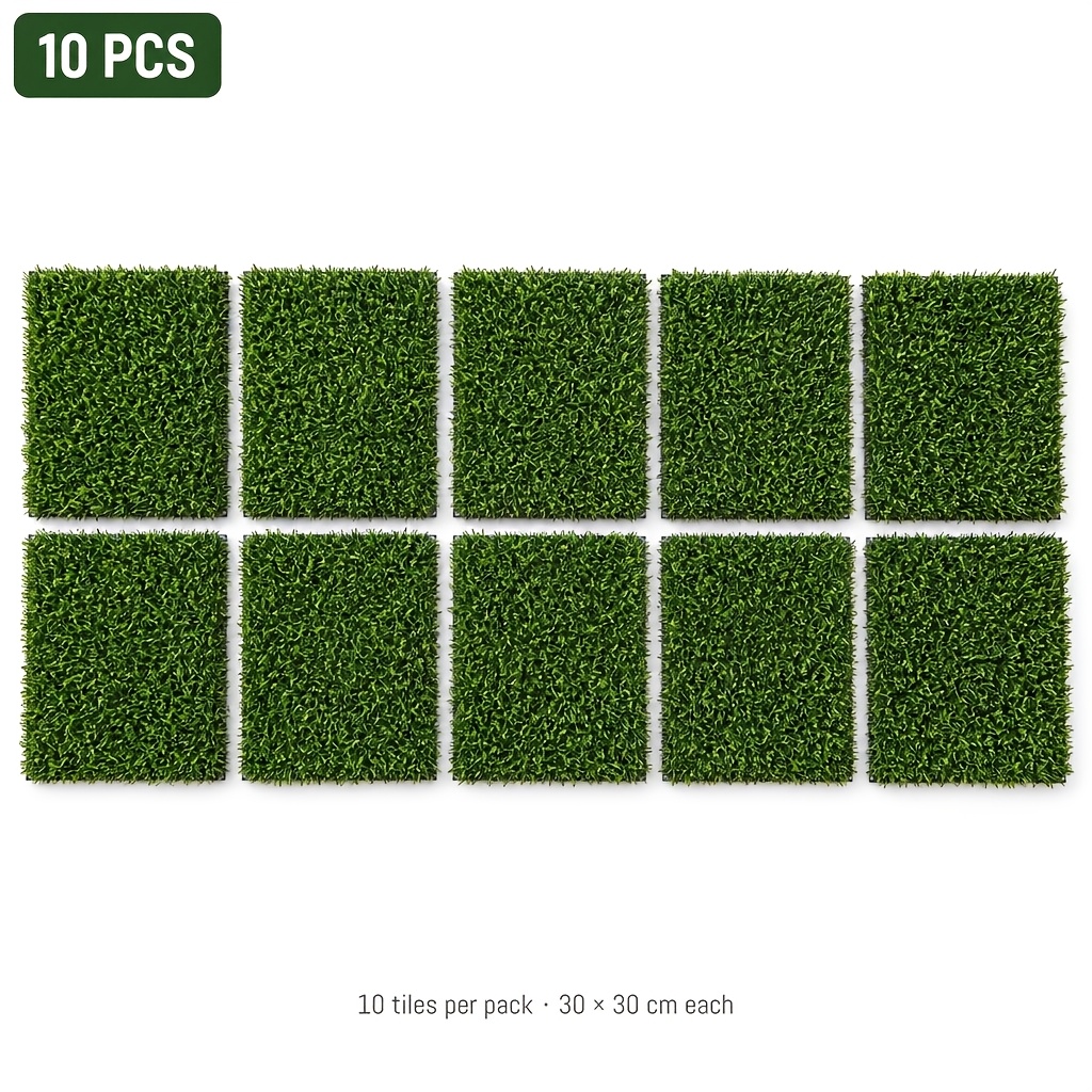 TEMU 10-pack Artificial Grass Tiles, 12-inch X 12-inch Realistic Artificial Grass Blocks, Self-draining Grass Mats Suitable For , Courtyards, And
