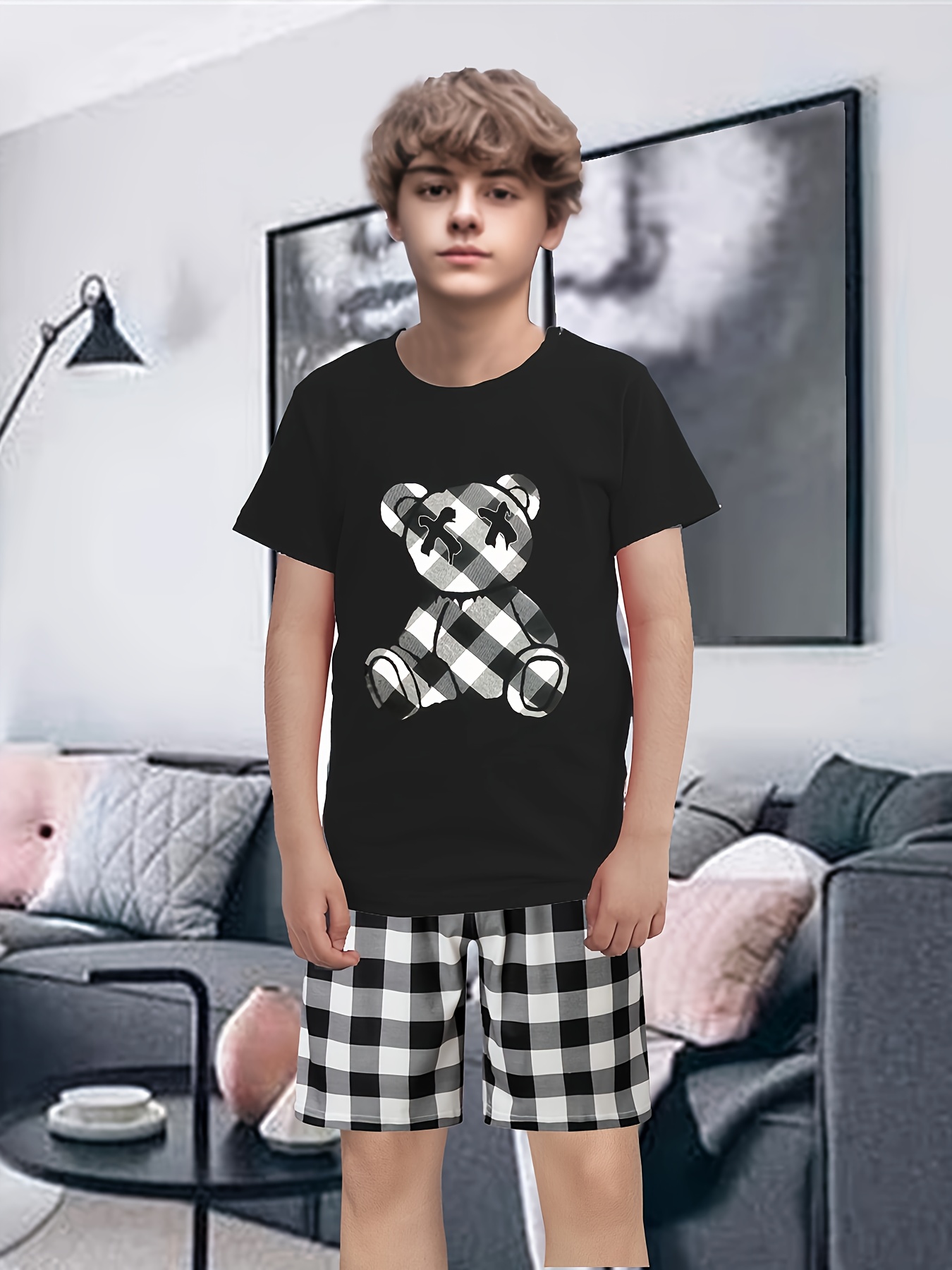 Teen Boys Summer Cozy Pajama Set Sleep Day Print Short Temu