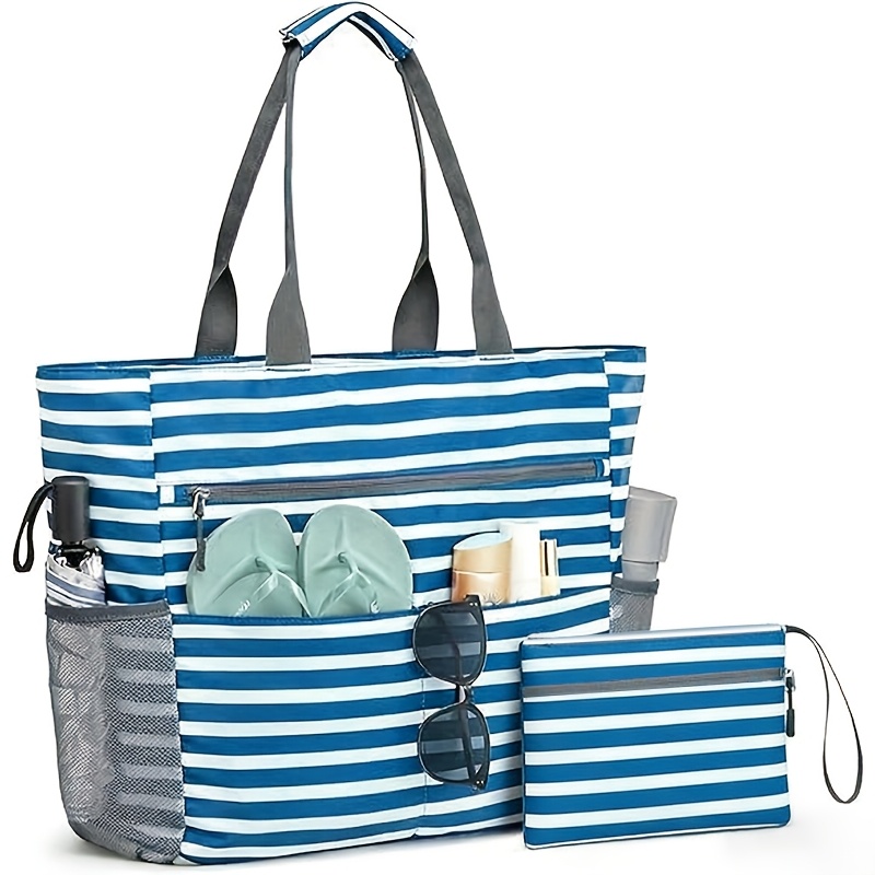 2pcs Foldable Beach Tote Bag Set, Large Capacity Portable Storage Bag