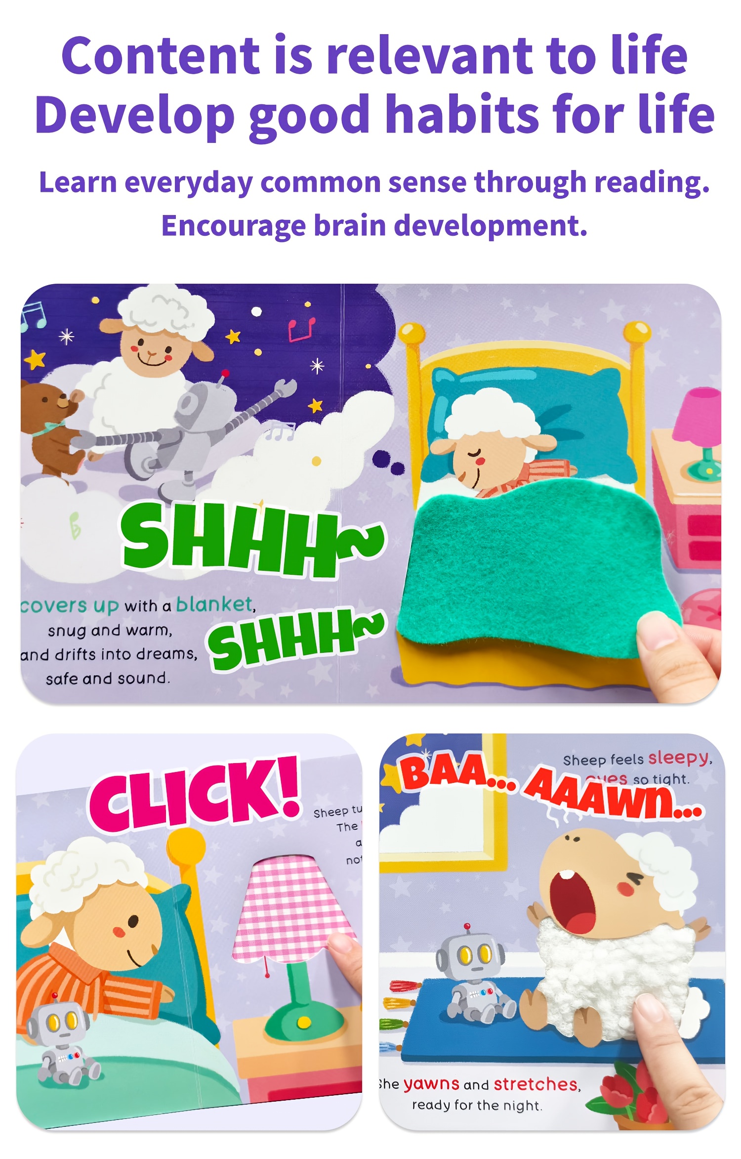 Sheep's sleepy time Learning books for kids, interactive Touch And Feel books, Good habit formation Lift-the-Flap Book, push, pull and slide, English learning, Engaging learning books, best gift for Christmas, New Year, Ramadan, birthdays, from Bear Tale