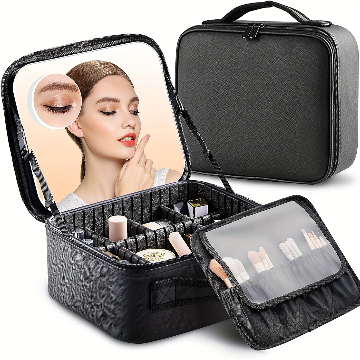 

Travel Makeup Bag Make Up Case With Mirror Cosmetic Makeup Box Organizer Vanity Case For Women Beauty Tools Accessories Case