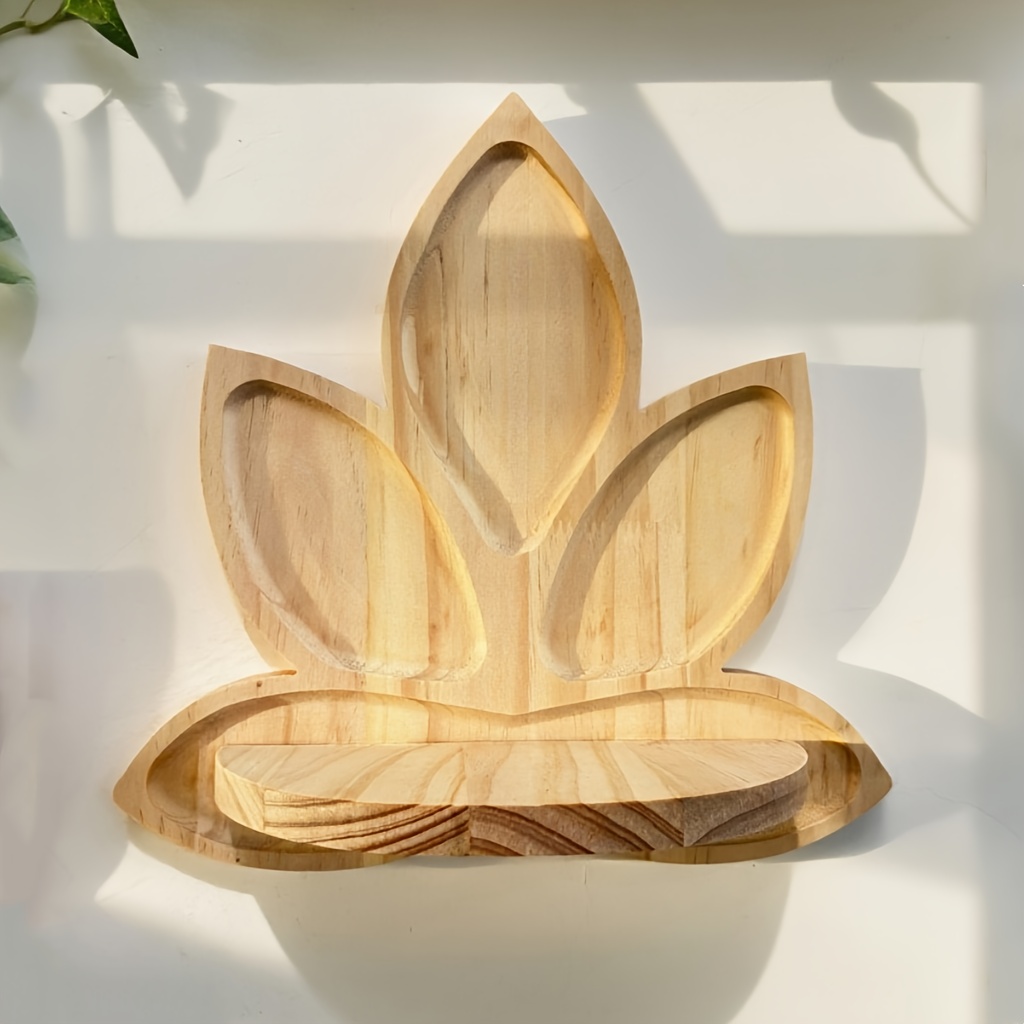 TEMU 1/2pcs Natural Wooden Lotus Wall Shelf - Bohemian Zen Floating Shelves, Curved Leaf Design, Pine Wood Material, Easy Wall-mounted Storage Rack,