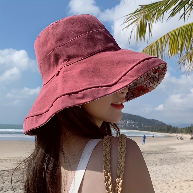 Women's Reversible Floral Bucket Hat Wide Brim Sun Beach - Temu
