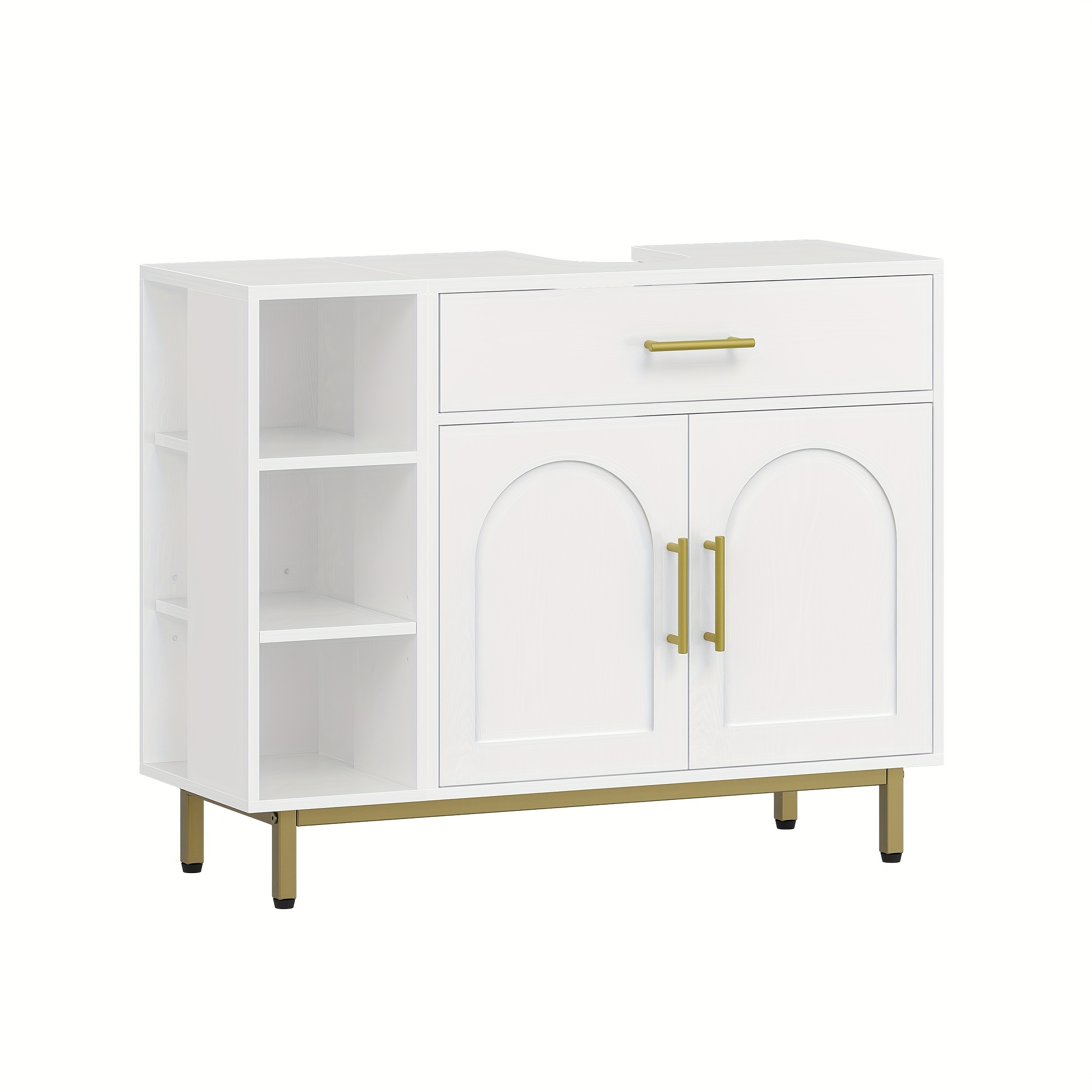 TEMU Bathroom Cabinet 1 Drawer 2 Cabinet Compartment With 3 Levels Adjustable Shelf White 30 X 80 X 64cm