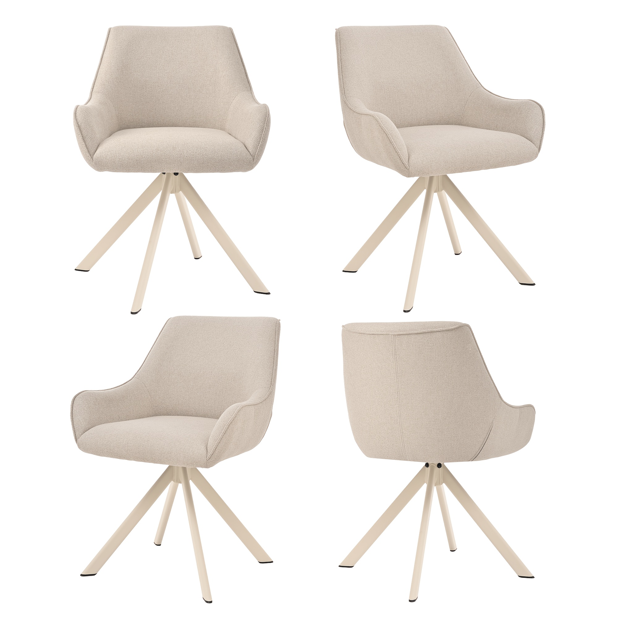 Image of Set Of 2/4/6 Armchairs With Curved Backrests & Soft Cushions, In Chenille, Linen & Faux Leather Upholstery, Perfect Blend Of For Dining Room, Kitchen, Study, Vanity, Office