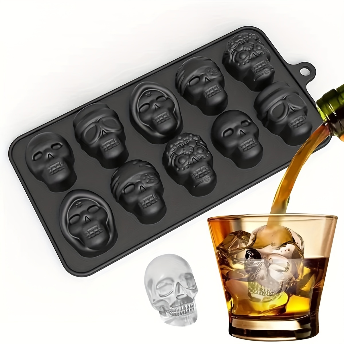 1pc10 grid skull shape silicone   mold ice maker ice ball suitable for whiskey cocktail chocolate pastry mold