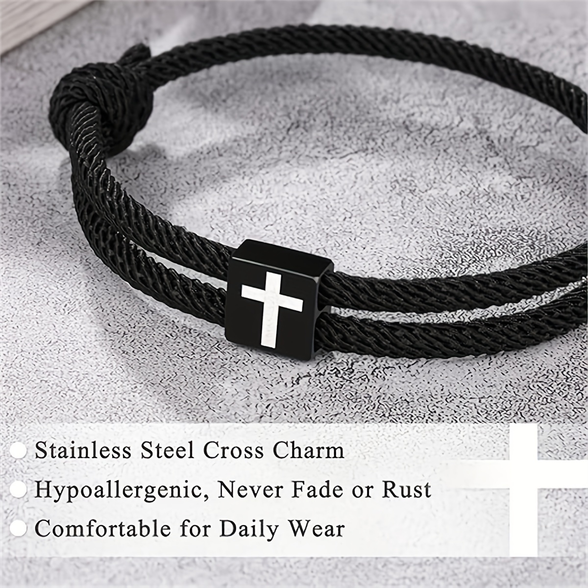 Men's Braided Rope Cross Bracelet
