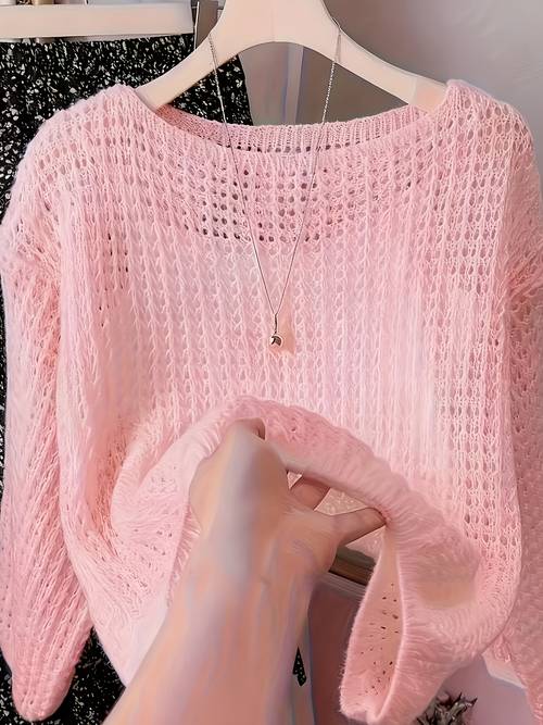 womens elegant lace hollow sweater soft lightweight layering top spring summer and autumn office wear textured autumn wardrobe breathable fabric