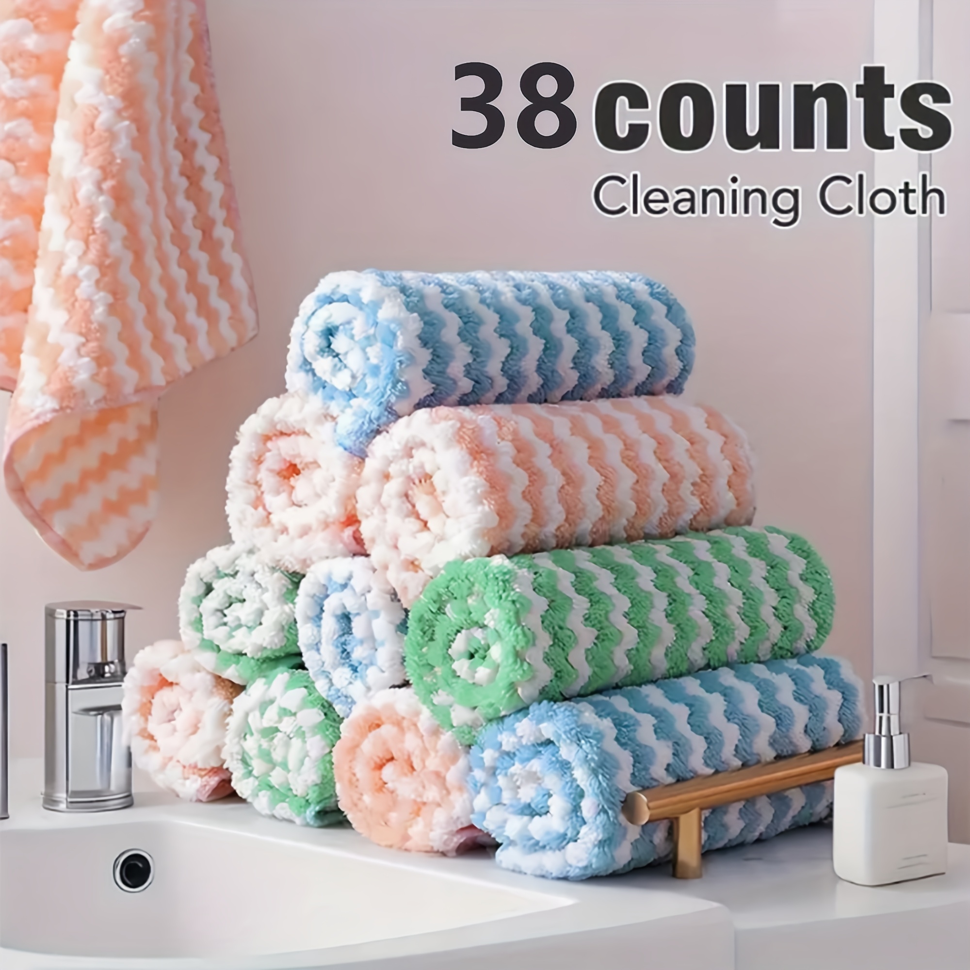TEMU [vibrant Microfiber Kitchen Towels] 38pcs Vibrant Microfiber Kitchen Towels - Absorbent, Streak-free & Reusable & Washable Cleaning Cloths -