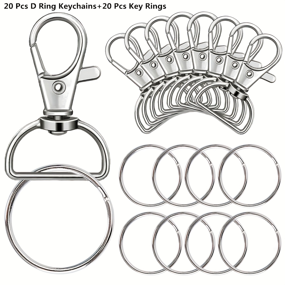 20/40pcs D-shaped Keychain Ring Set For Additions, Decorative Keychain Clips, Keyring Crafts, Spring Hooks, And Rotating Chain Hooks