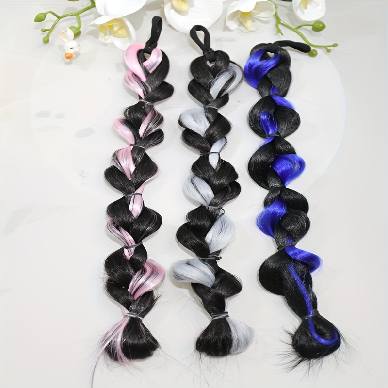 1pc braided ponytail extensions with highlights fashion style twisted   hair extensions ponytail braid   synthetic hair braided ponytail extensions bubble twist braid hair accessories details 1