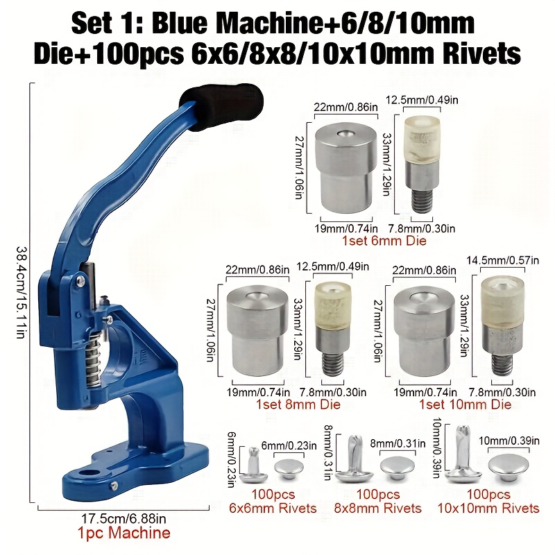

Blue Hand Press Machine Kit For Metal Dies, Double Cap Rivets - Ideal For Dressmaking, Arts & Crafts, And Leathercraft
