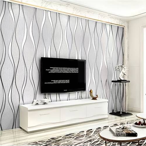 one roll of 45cm 6m 10m self wallpaper with curved stripes silvery gray wallpaper suitable for hotel room bedroom living room tv background wall sticker