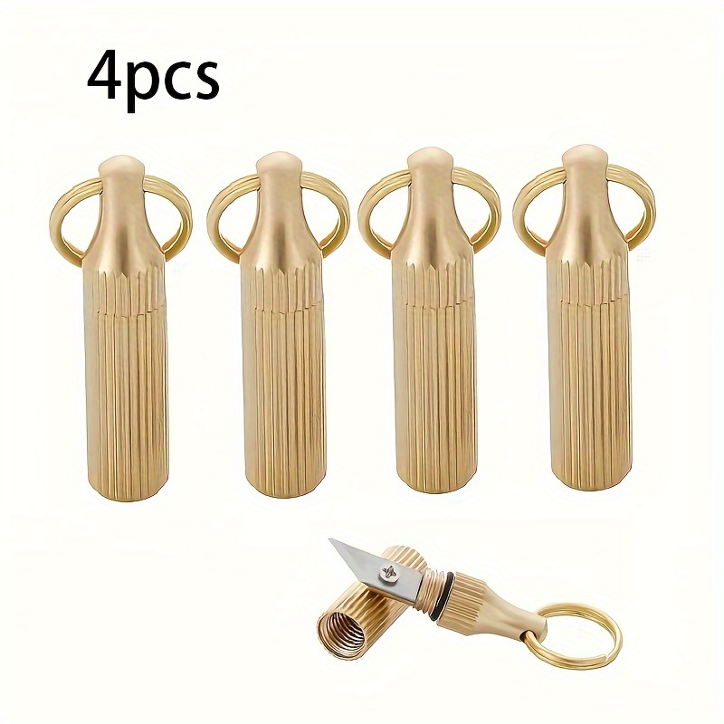 

4pcs Mini Brass Capsule Pocket Knife, Multifunctional Portable Keychain Knife Multifunctional Tool Key Chain For Outdoor Survival Emergency Cutting