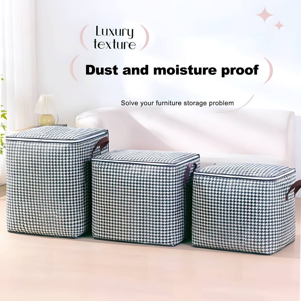3pcs 1pc extra large 30 56 gallon thick storage box for household use large capacity clothing and bedding storage bucket dust proof and bag double zipper with handle storage box basket for moving and traveling under bed storage Product details 5