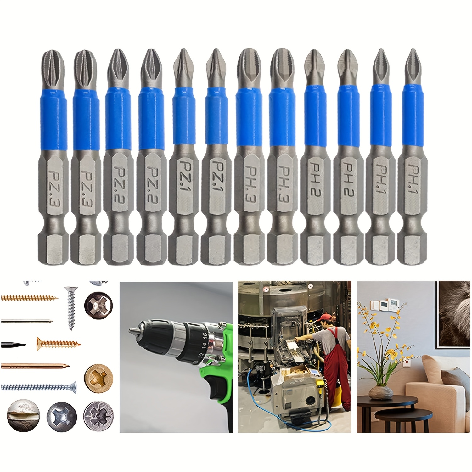 

12pcs -slip Screwdriver Bit Set, 50mm & , 1/4" Hex Shank - For In , &