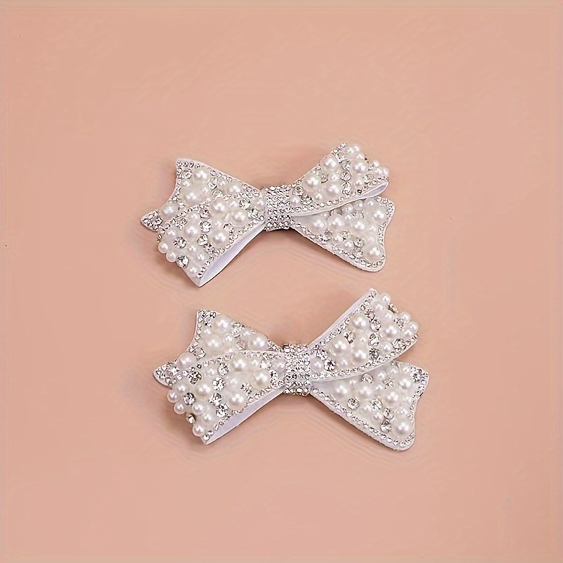 TEMU 2pcs Elegant Rhinestone Bowknot Shoe Clips - Detachable, Adds Charm To Your Footwear